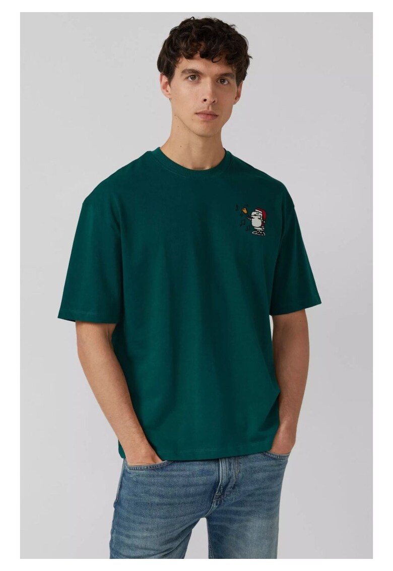 Tricou lejer cu imprimeu cu Peanuts® si decolteu la baza gatului - Verde