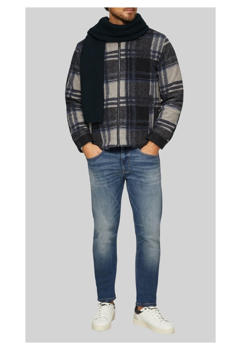 Fular barbati din bumbac cu textura striata - Negru - Universala