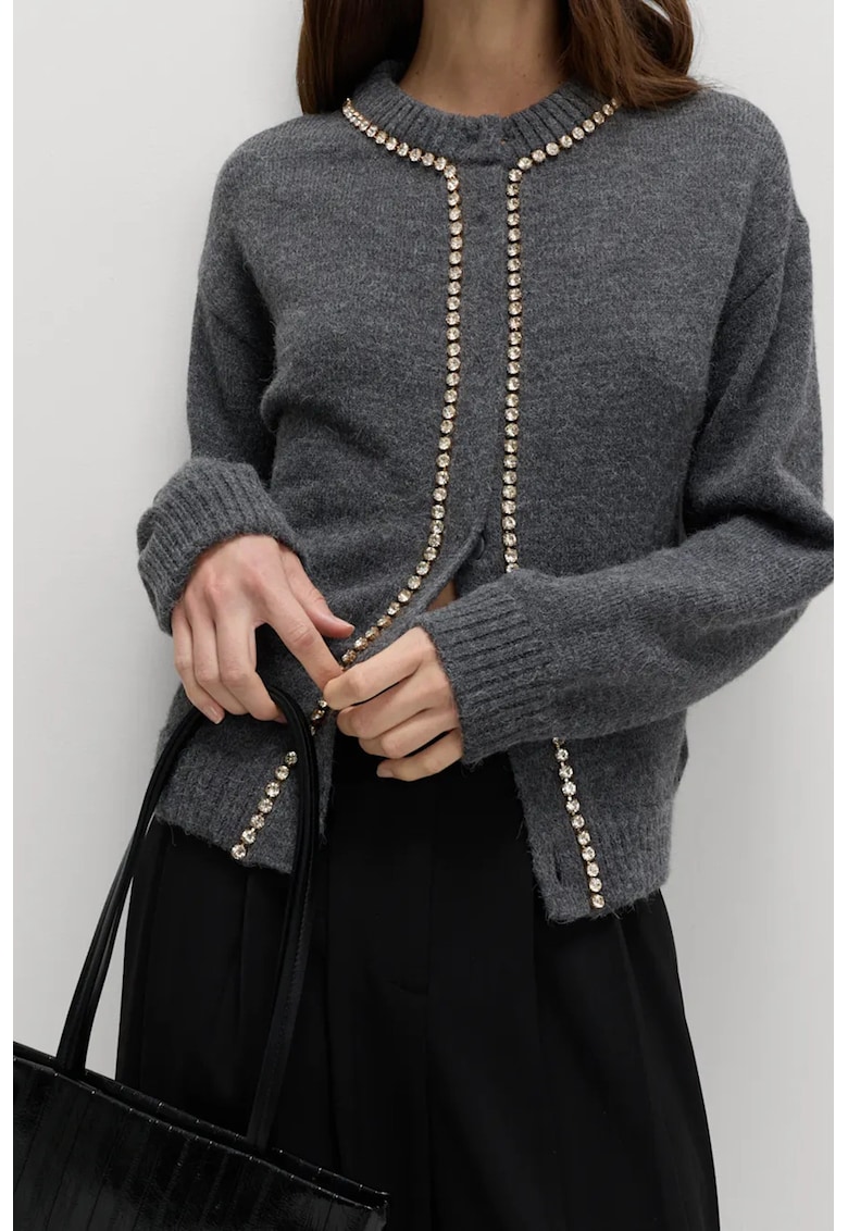 Marks Spencer Cardigan din amestec de lana cu aplicatii cu strasuri - Argintiu/Gri inchis