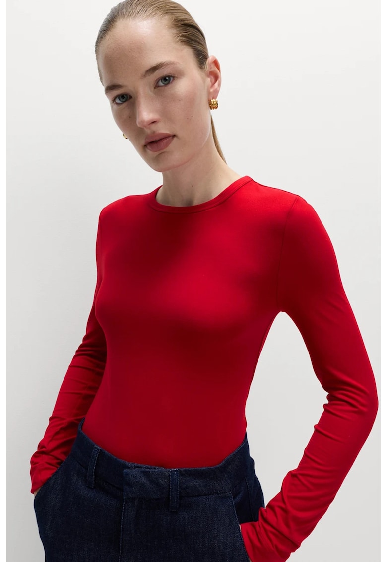 Bluza slim-fit cu decolteu la baza gatului - Rosu vermillion