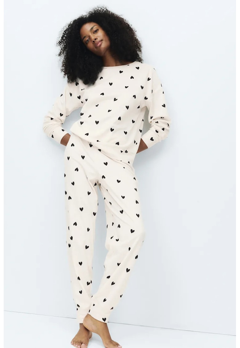 Marks Spencer Pijama cu aspect de catifela cu model - Negru/Alb optic