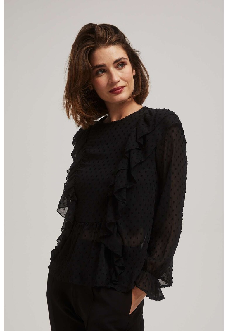 Camasa neagra cu volane si maneci lungi - Negru