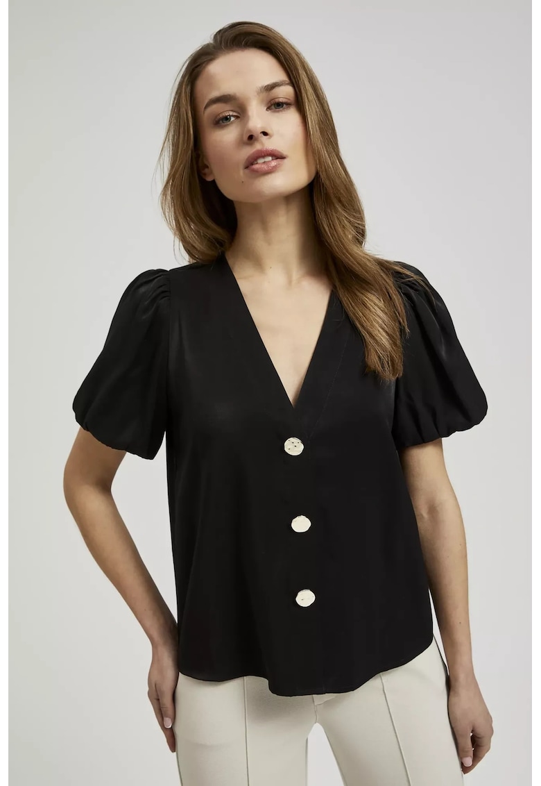 femei - maneci puff - butoane decorative - Negru