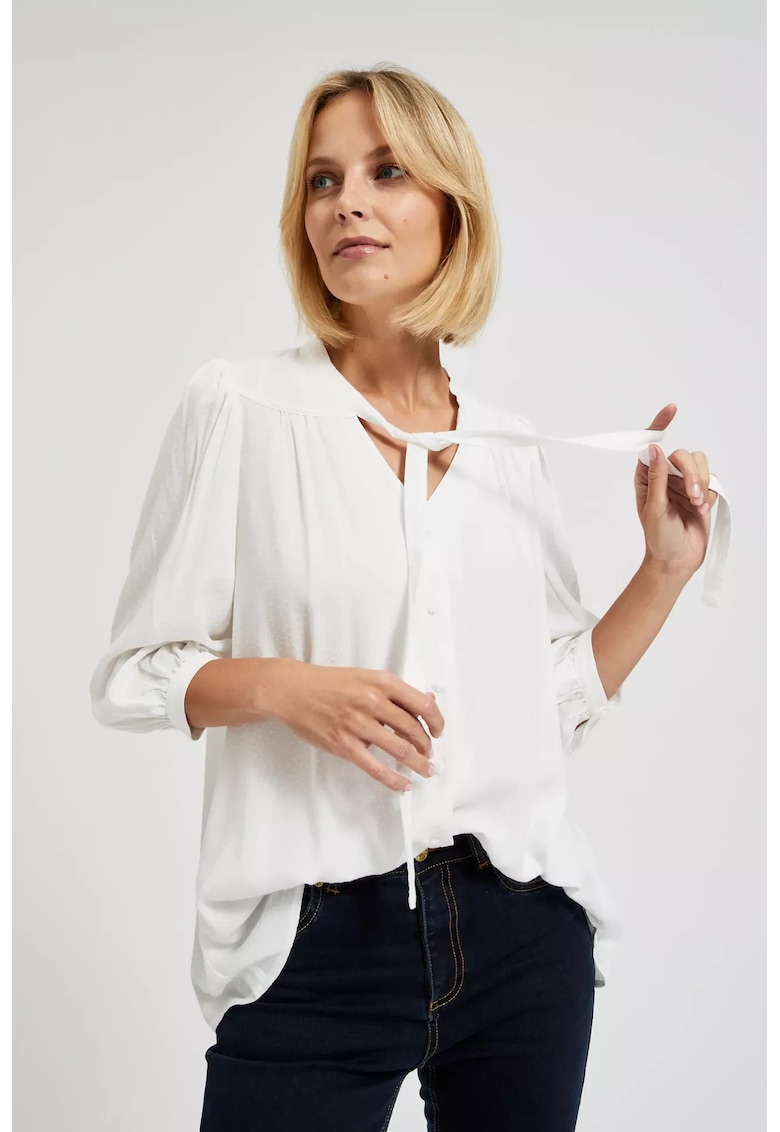 Camasa Alba cu Maneci si Decolteu Legat - Alb murdar