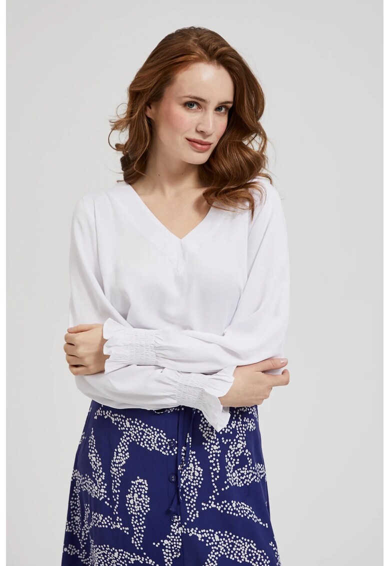 Bluza alba cu decolteu in V si maneci bufante - Alb murdar