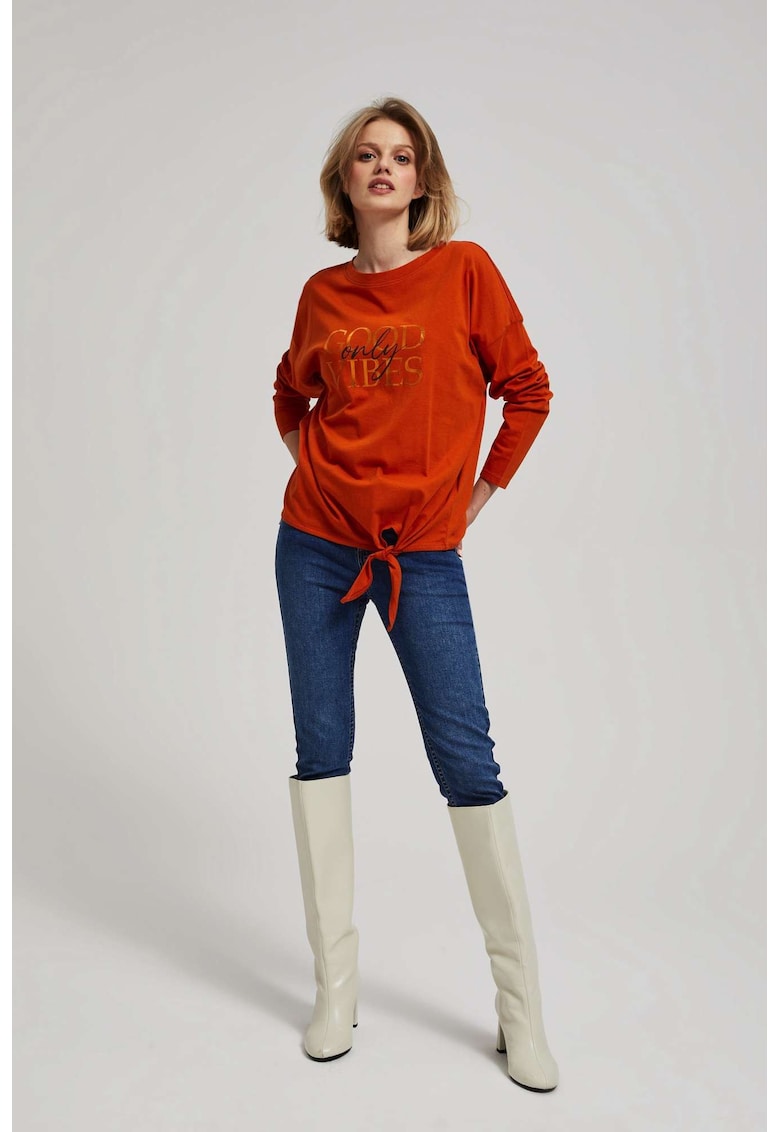 Bluza cu Imprimare si Legare - Portocaliu