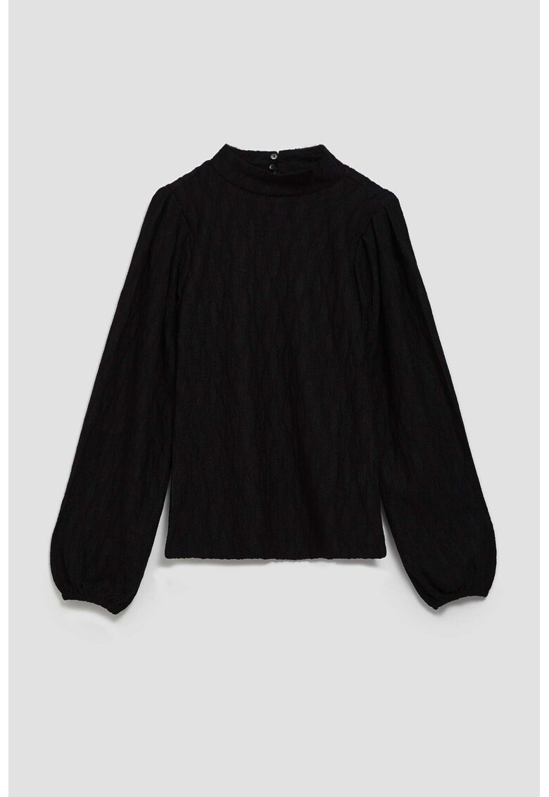 Bluza neagra cu guler inalt si maneci bufante - Negru