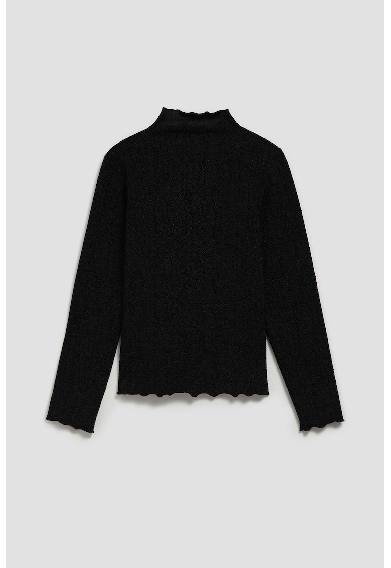 Bluza cu guler pe cu fir metalic - Negru