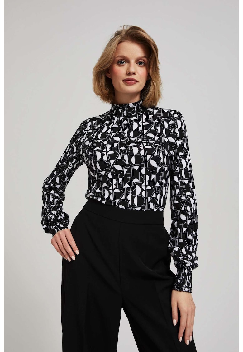 Bluza maneci lungi - model geometric - Negru