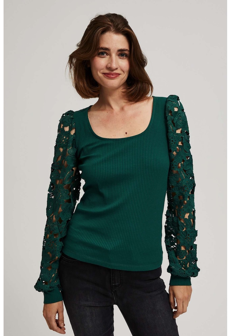 Bluza cu maneci din dantela - Verde inchis