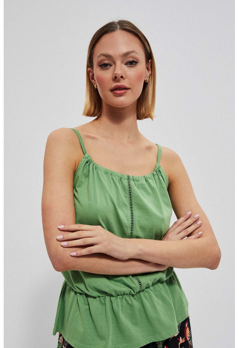 Top din bumbac cu bretele in malahit - Kaki