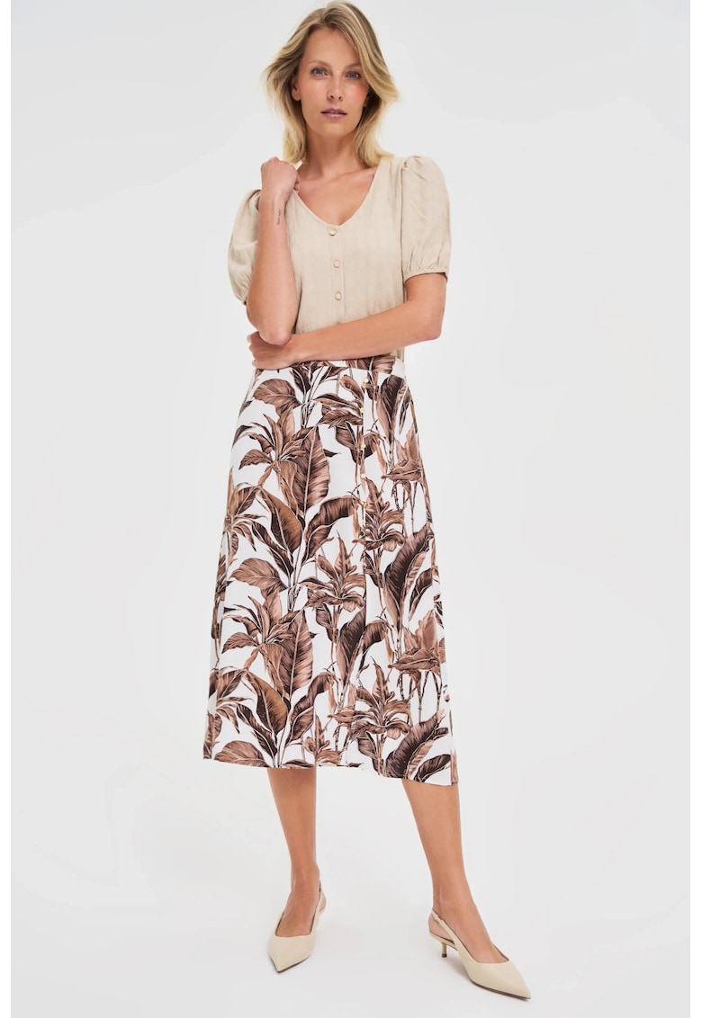 Fusta midi brown cu imprimeu floral - Maro inchis