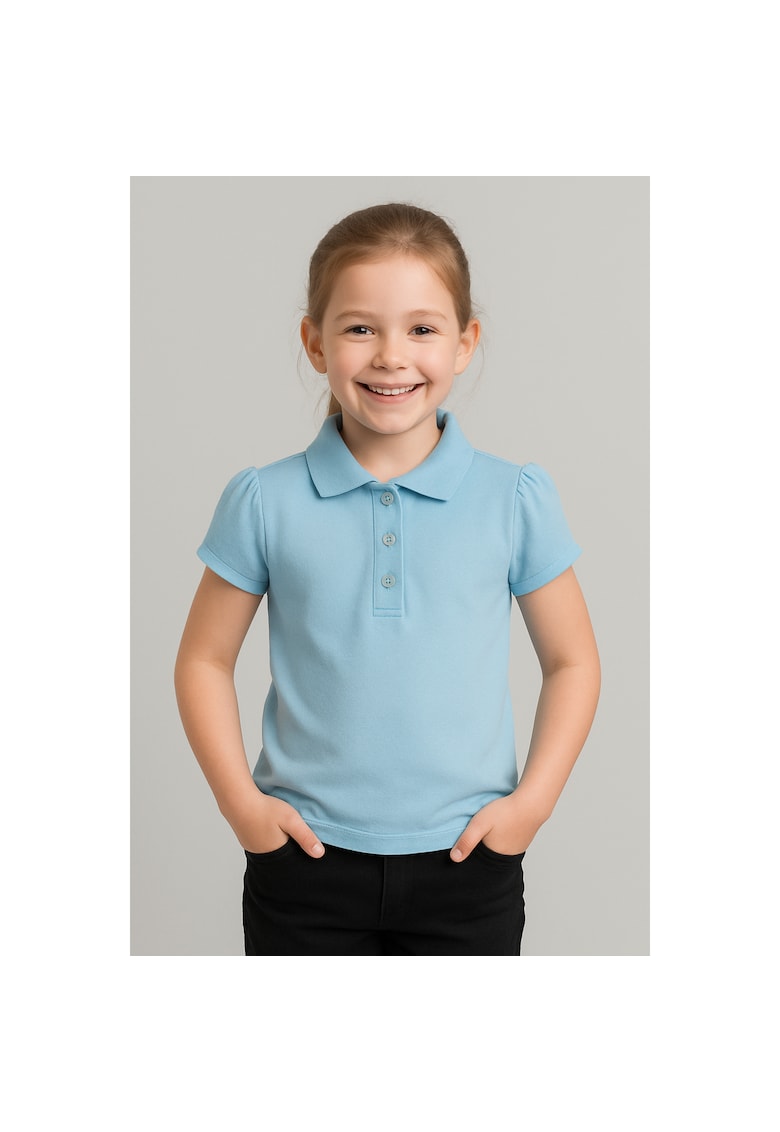 Tricou polo din bumbac pentru fete - Albastru