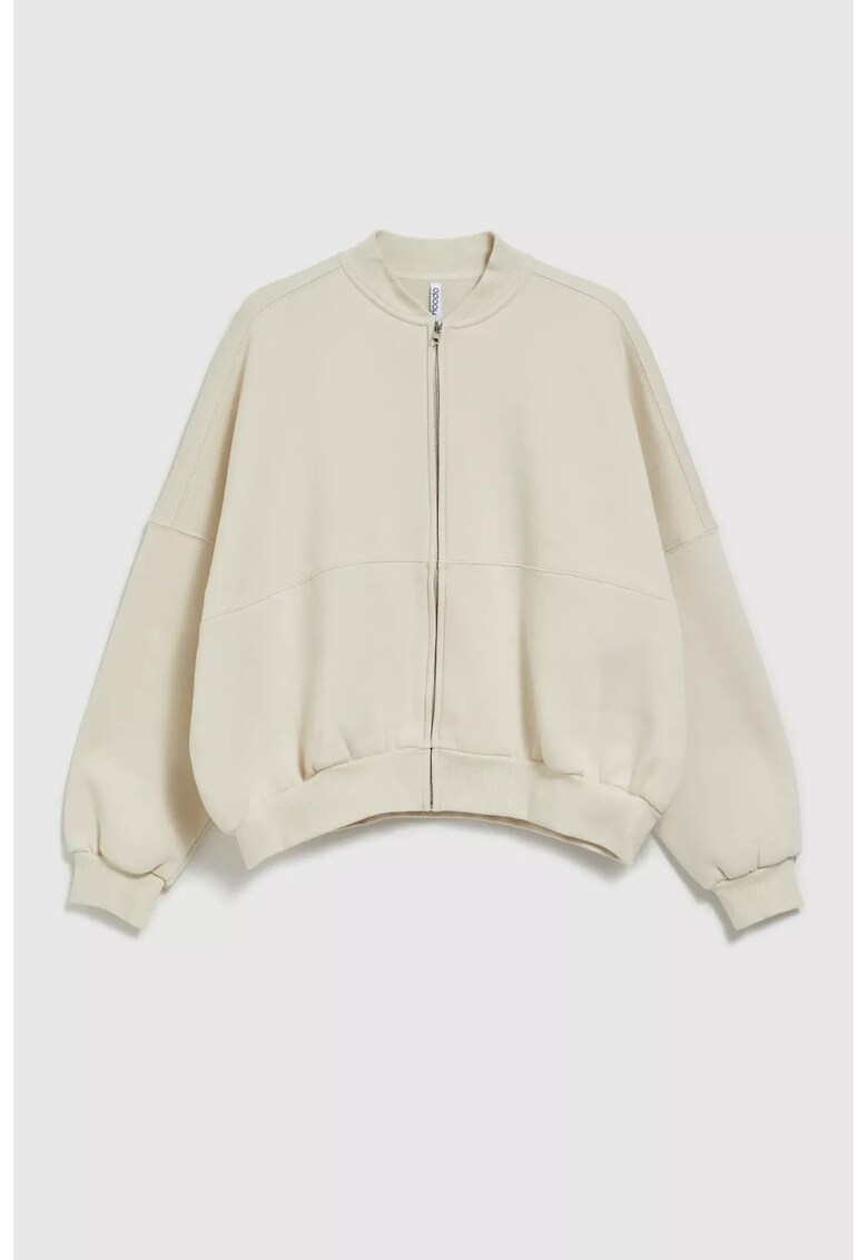 Sweatshirt bej cu fermoar - fara gluga - Bej