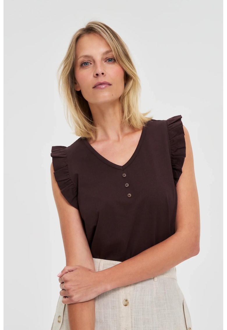 Bluza maro cu volane pe umeri - Maro inchis
