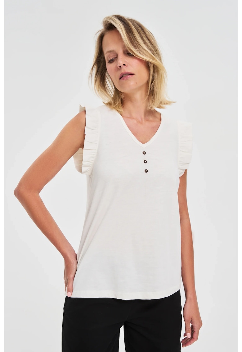 Top alb cu volane pe umeri - Alb murdar