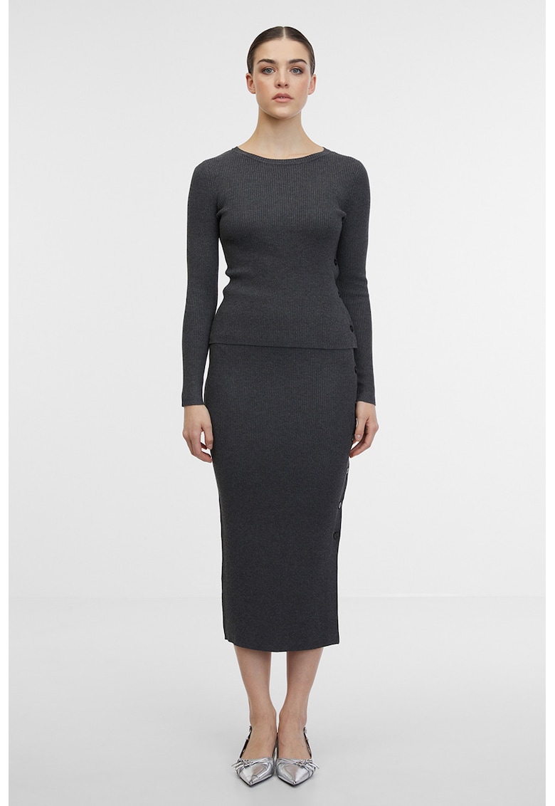 Fusta midi din tricot cu slit lateral cu nasturi