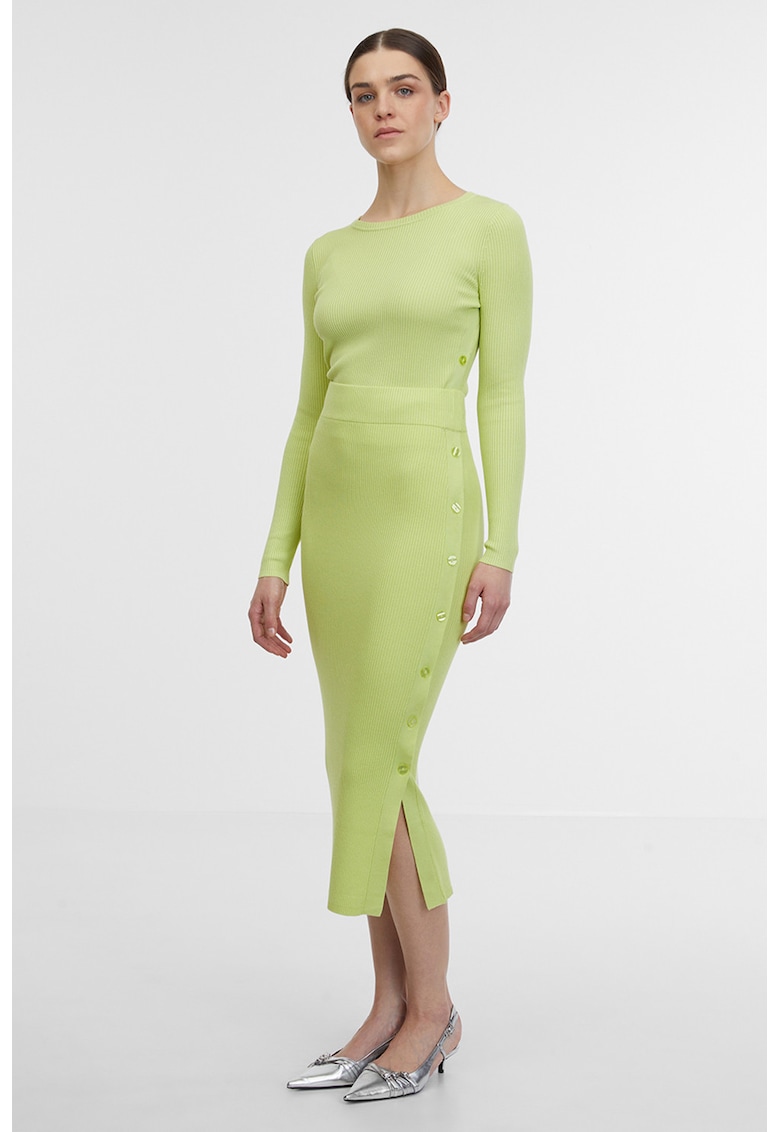 Fusta midi din tricot cu slit lateral cu nasturi
