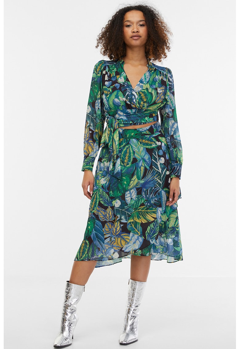 Fusta vaporoasa cu croiala evazata si model tropical