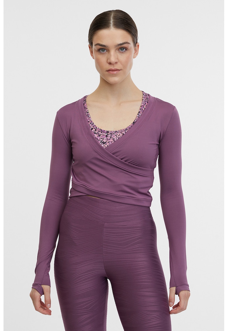 Bluza crop cu croiala petrecuta pentru fitness