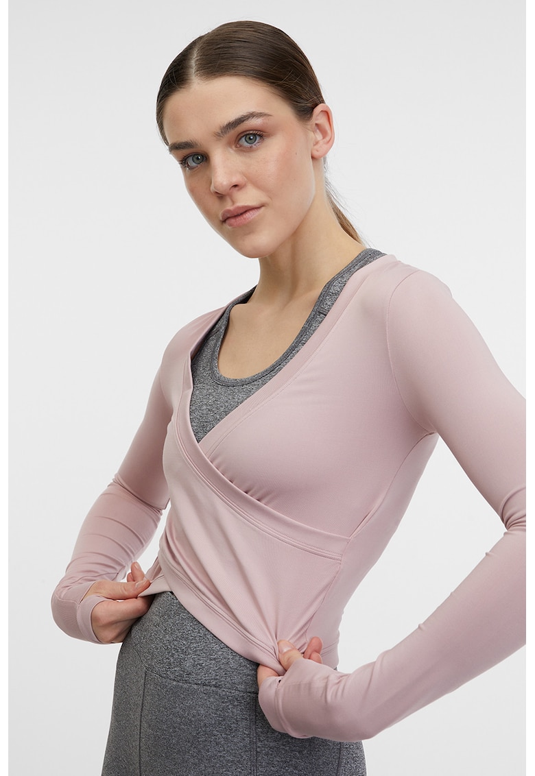 Bluza crop cu croiala petrecuta pentru fitness - Roz pastel