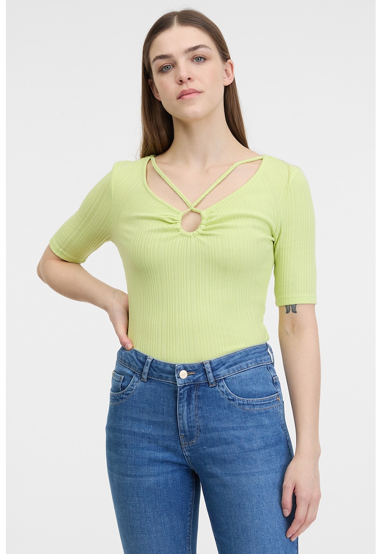 Tricou cu decolteu in V - Verde lime