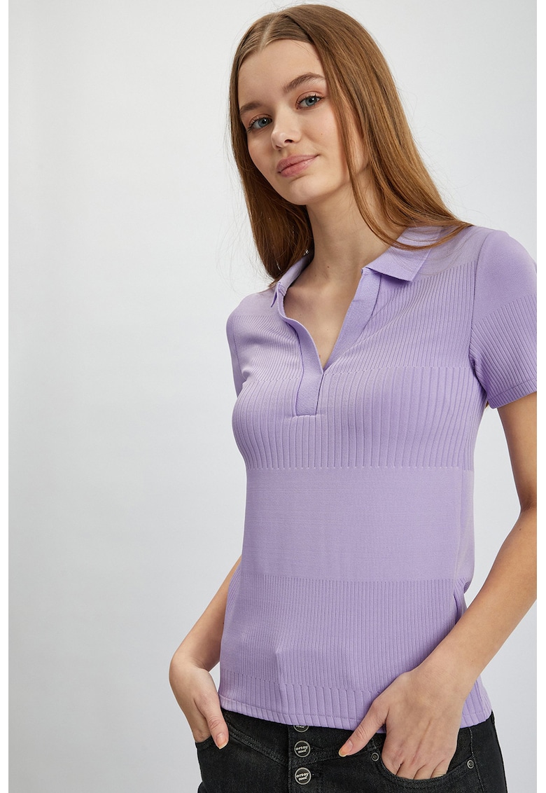 Tricou polo tricotat fin - Lila