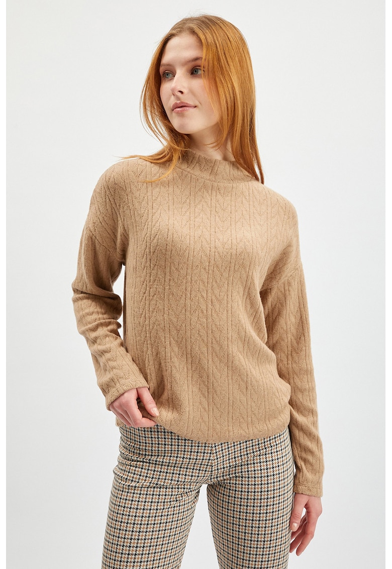 Pulover cu maneci cazute - Maro camel