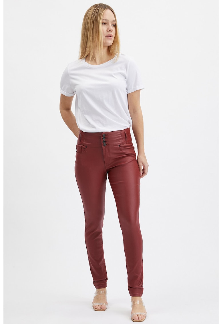 Pantaloni slim fit cu nasturi - Maro cognac