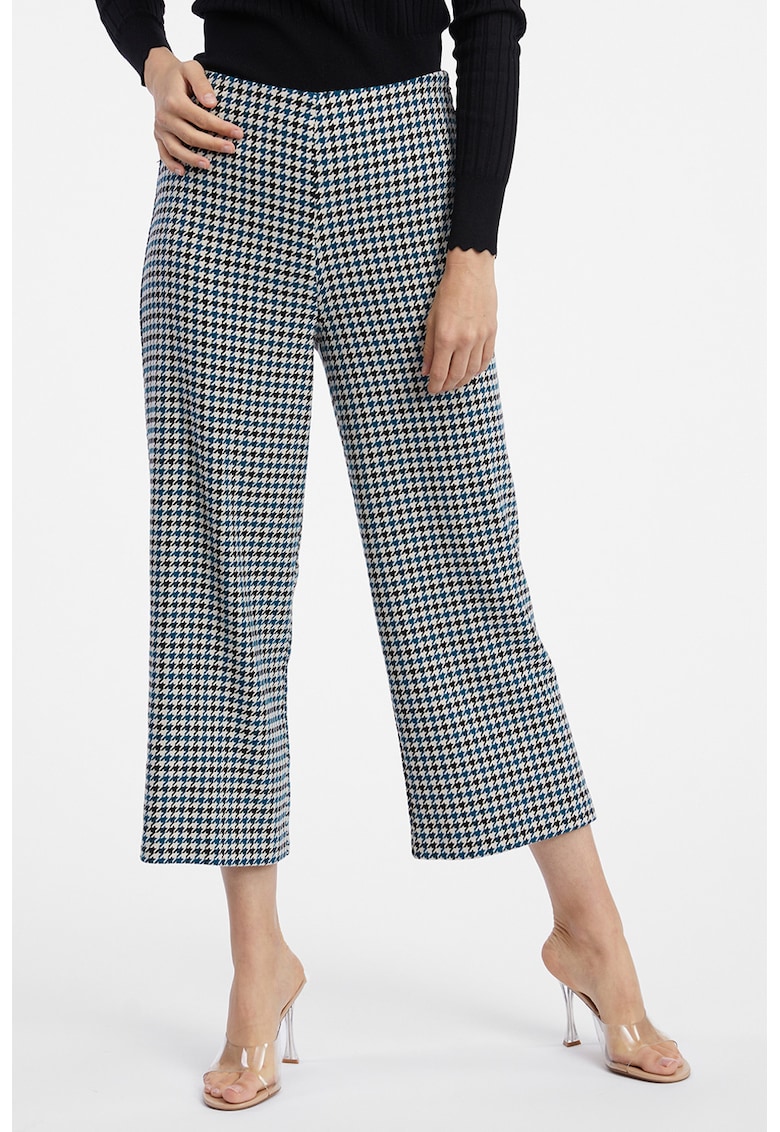 Pantaloni crop cu croiala ampla - Alb/Negru/Albastru petrol