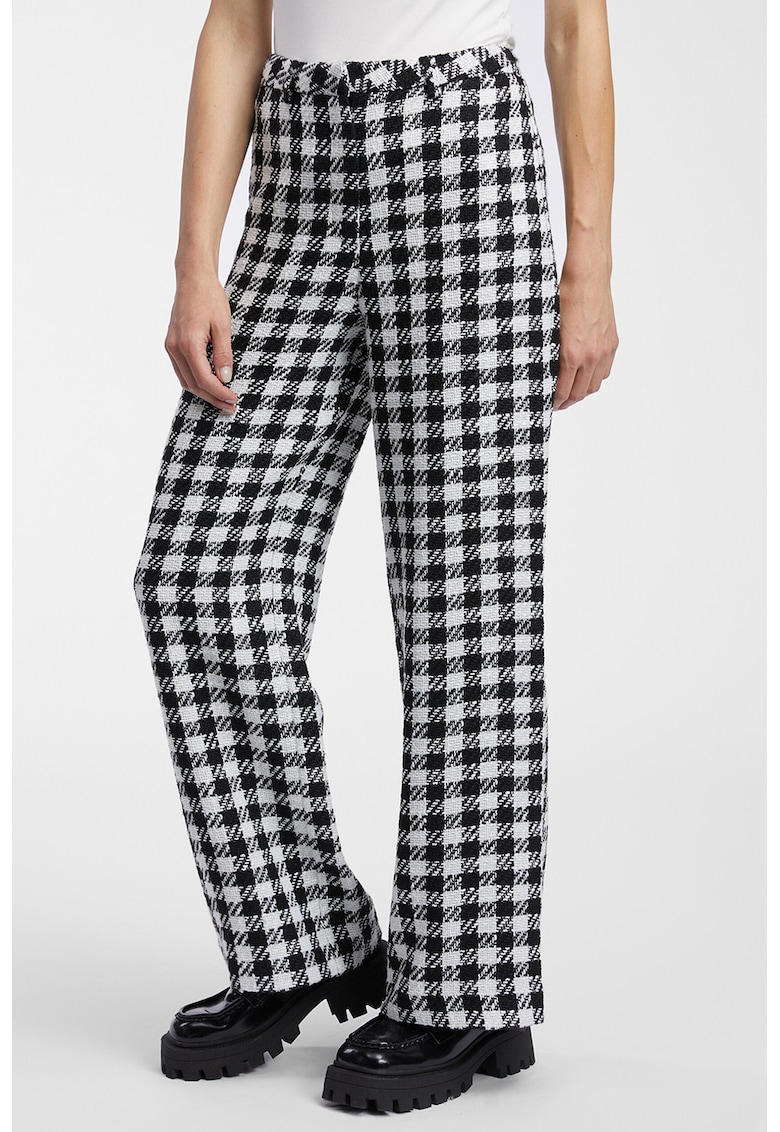 Pantaloni cu talie inalta si model in carouri