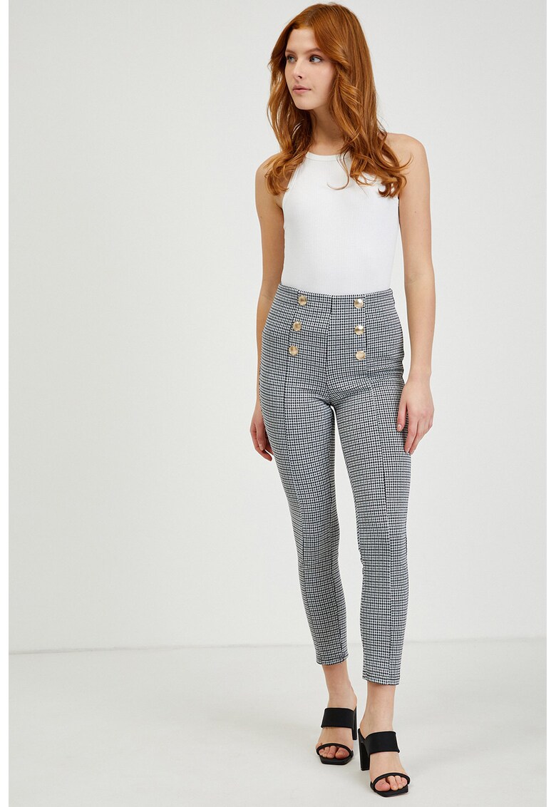Pantaloni in carouri cu talie inalta - Negru/Gri deschis