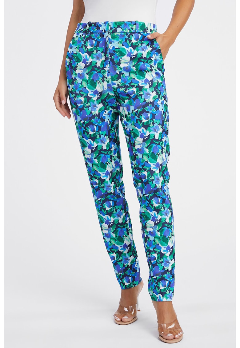 Pantaloni cu talie inalta si model floral