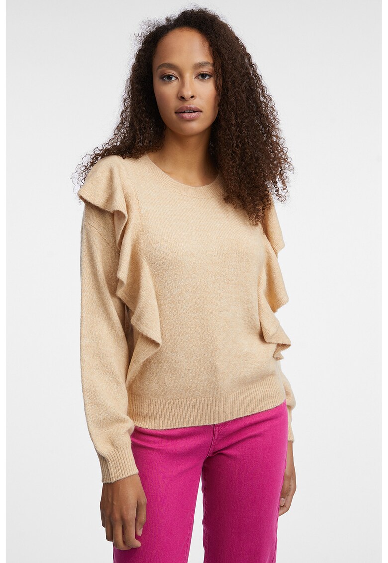 Pulover lejer cu decolteu la baza gatului - Maro deschis