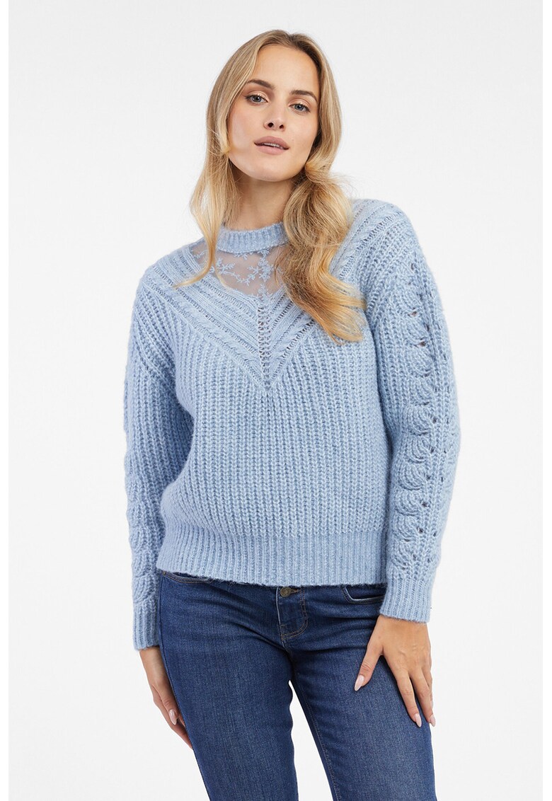 Pulover tricotat cu insertie din dantela