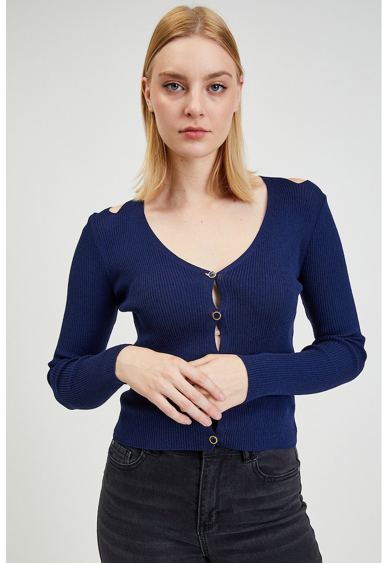 Cardigan slim fit cu decolteu in V si decupaje decorative