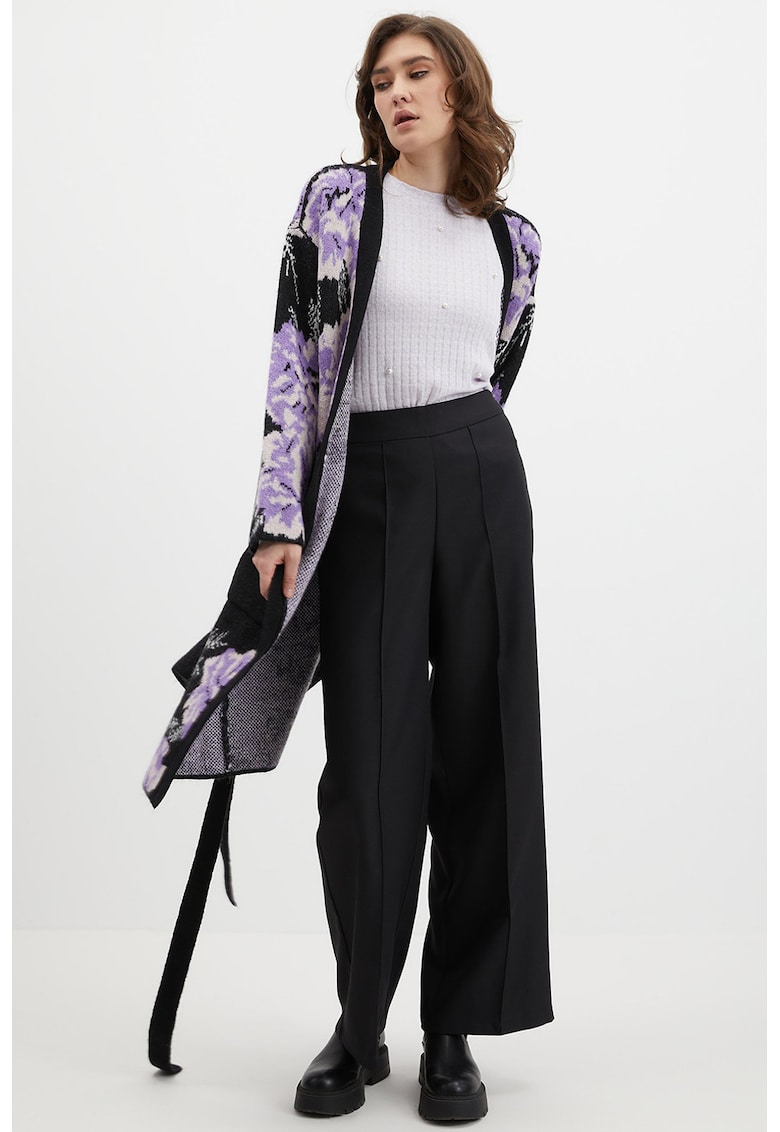 Cardigan lung cu imprimeu floral - Alb/Negru/Ametist