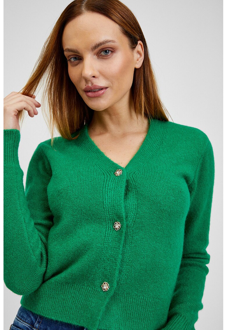 Cardigan cu decolteu in V si nasturi - Verde