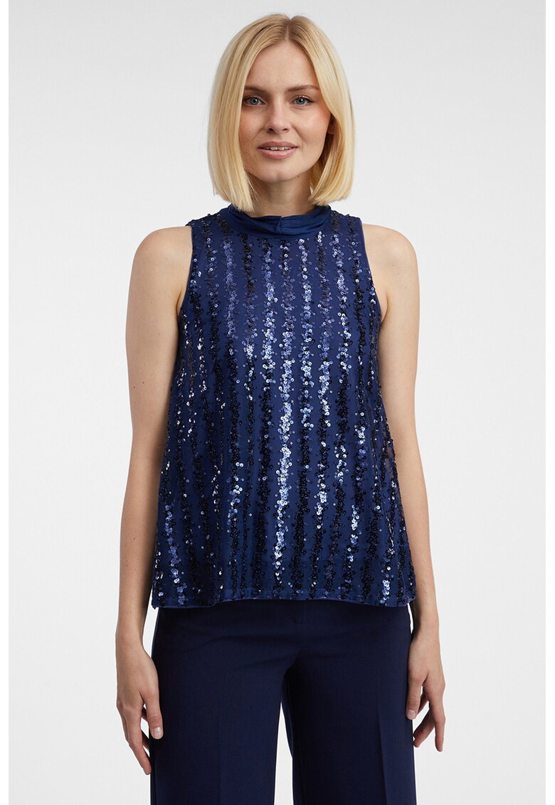 Bluza cu paiete - fara maneci - Albastru inchis