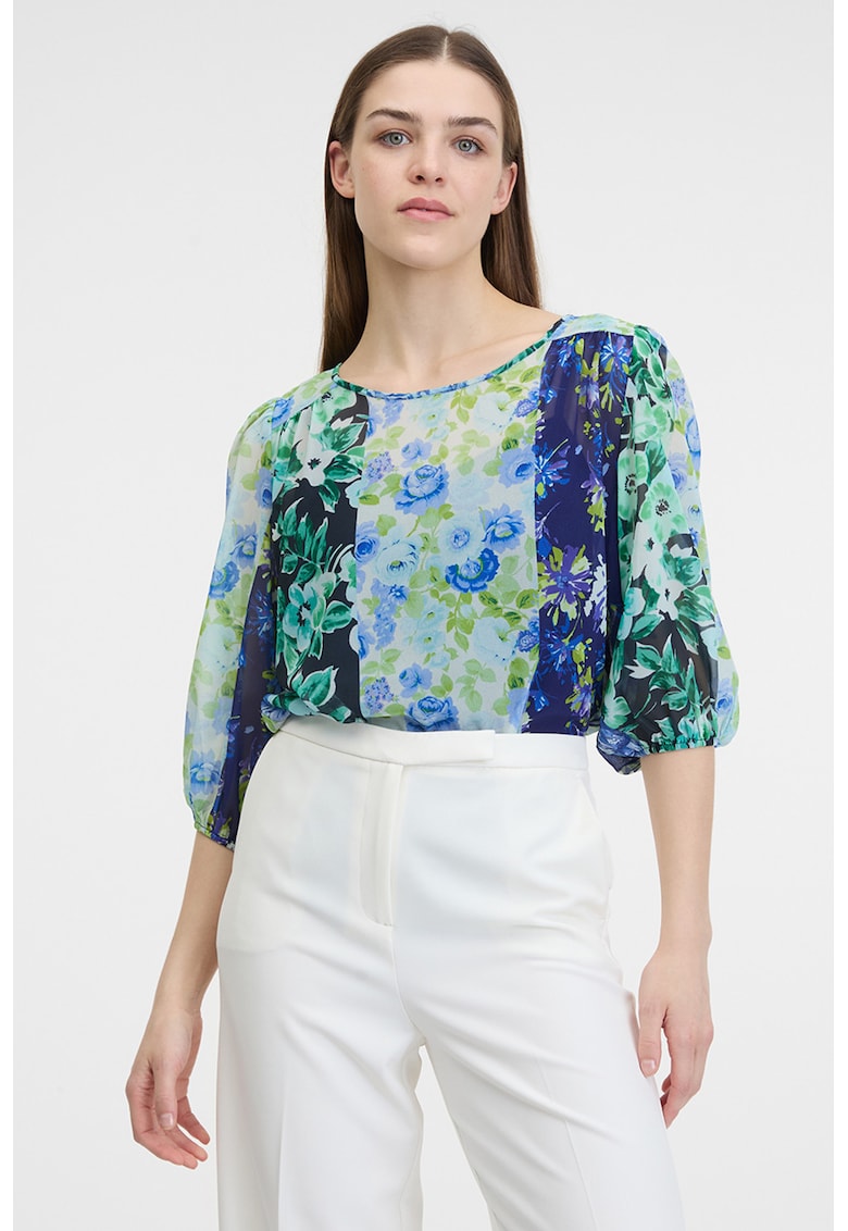 Bluza lejera cu imprimeu floral - Verde deschis/Albastru