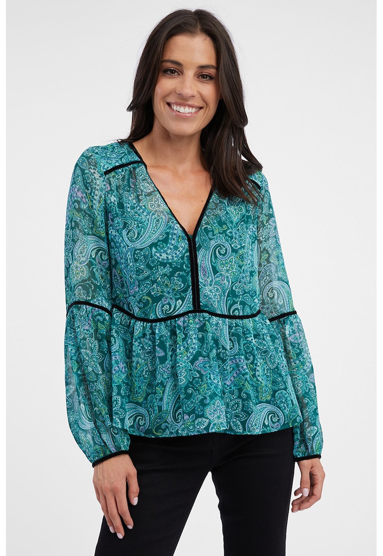 Bluza lejera cu decolteu in V si model Paisley