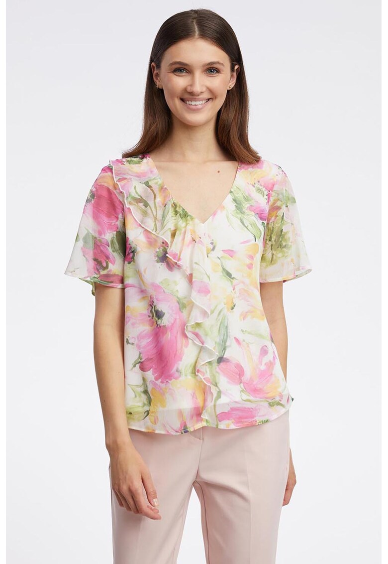 Bluza cu decolteu in V si garnitura cu volane