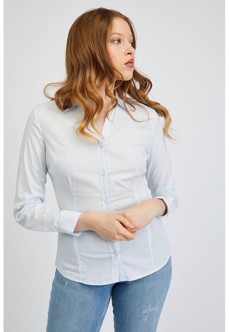 Camasa slim-fit din amestec de bumbac - Albastru glaciar