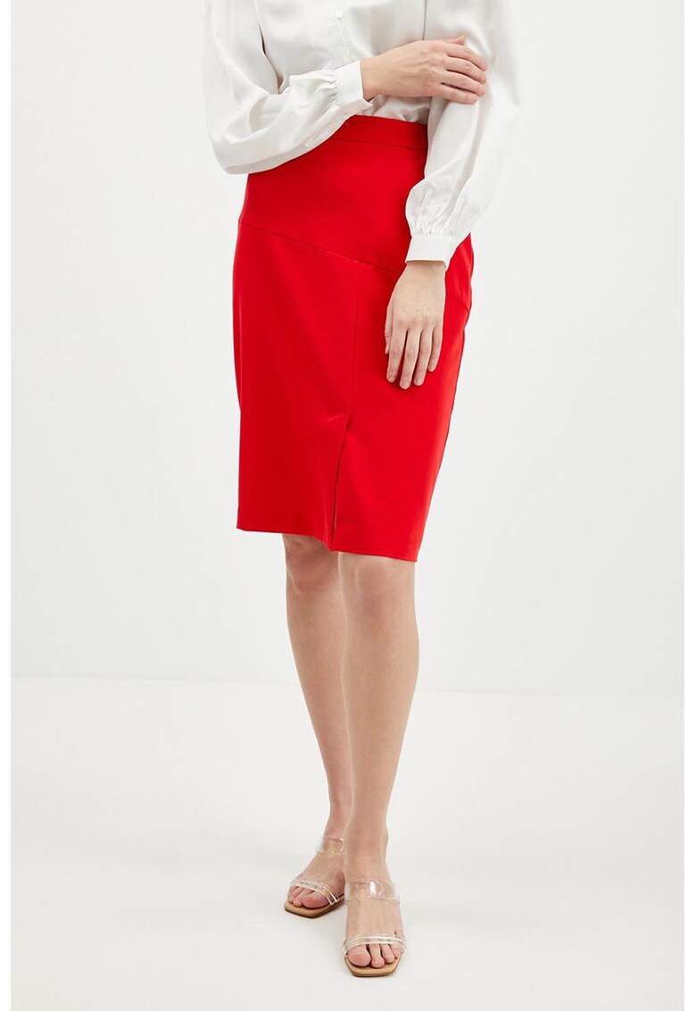 Fusta creion cu slit frontal - Rosu
