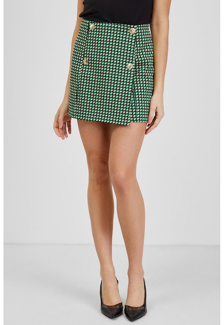 Fusta-pantalon mini cu model houndstooth