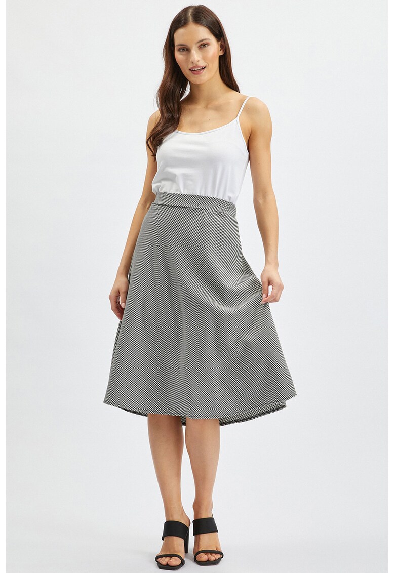 Fusta mini evazata cu model houndstooth - Alb/Negru