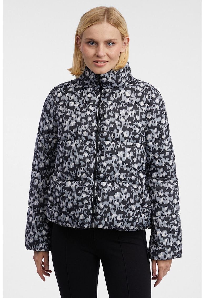 Geaca cu vatelina si guler inalt - Alb/Gri/Negru stins