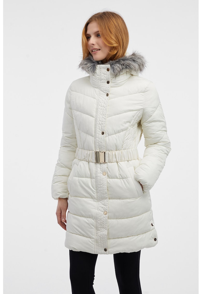 Geaca lunga cu gluga si curea in talie