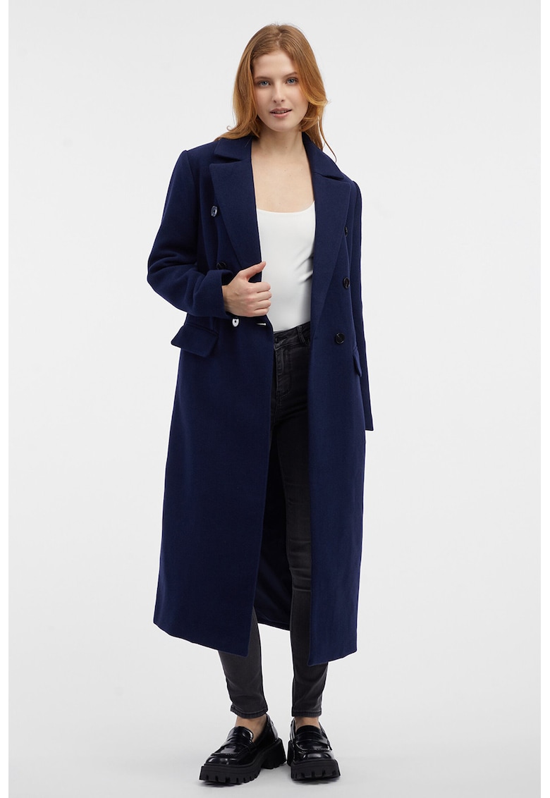 Palton lung din amestec de lana cu nasturi