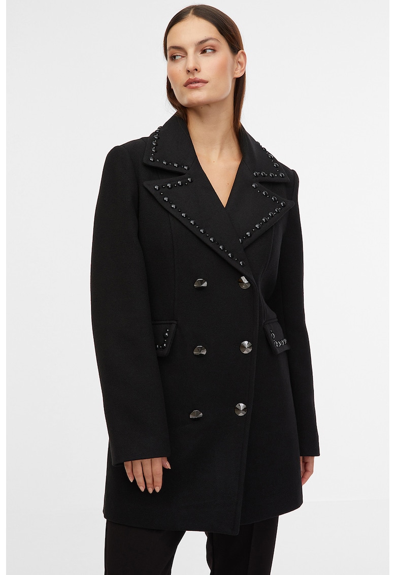 Palton din amestec de lana cu aplicatii decorative